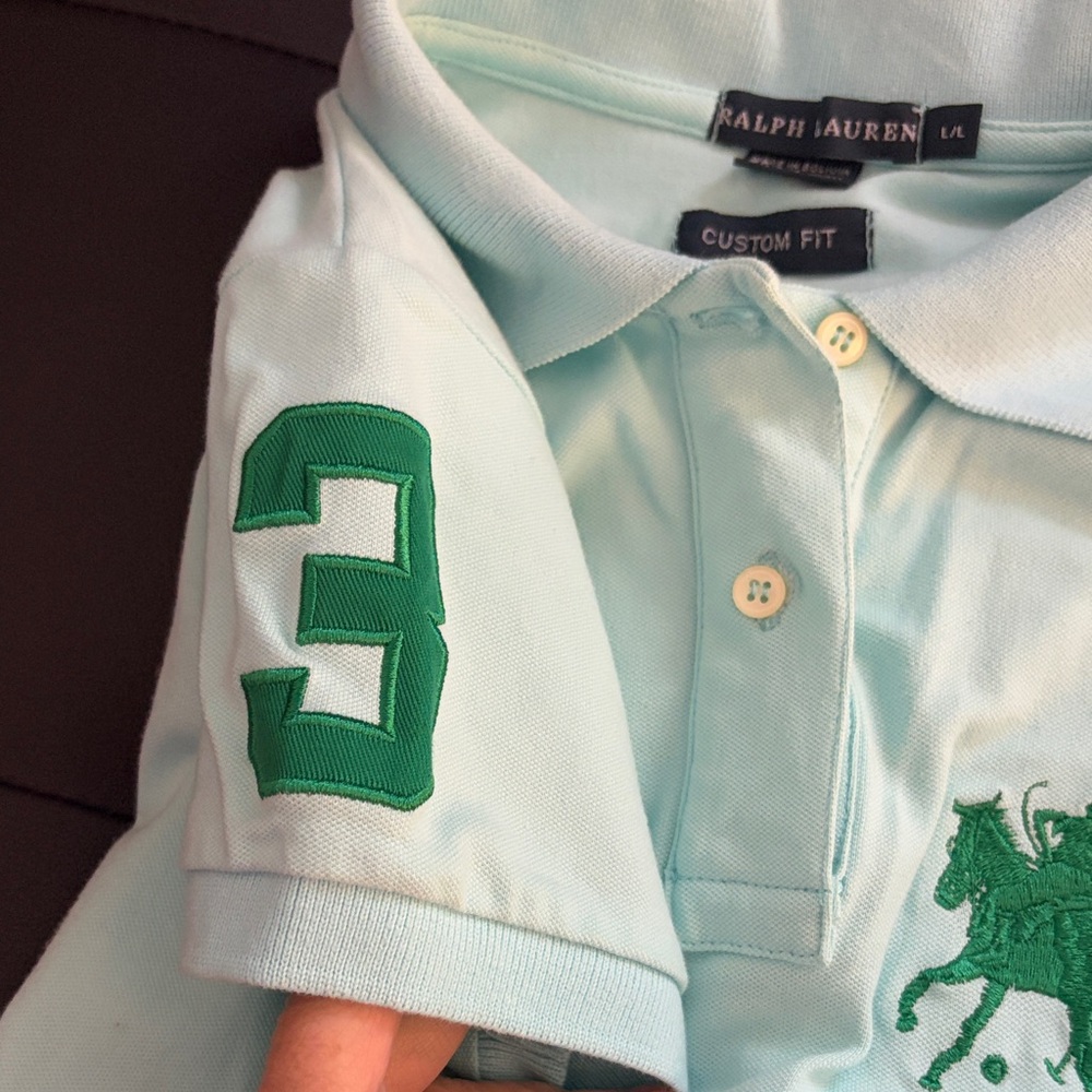 Ralph Lauren Girls Aqua Polo Shirt with Large Logo size Large
